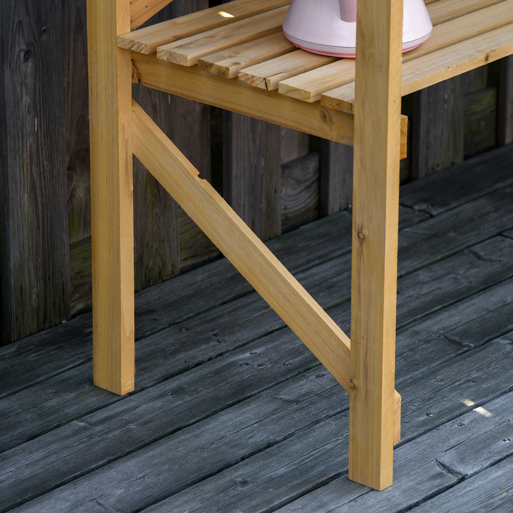 Table de rempotage jardinage - étagère à lattes - plateau avec rebords - bois sapin pré-huilé