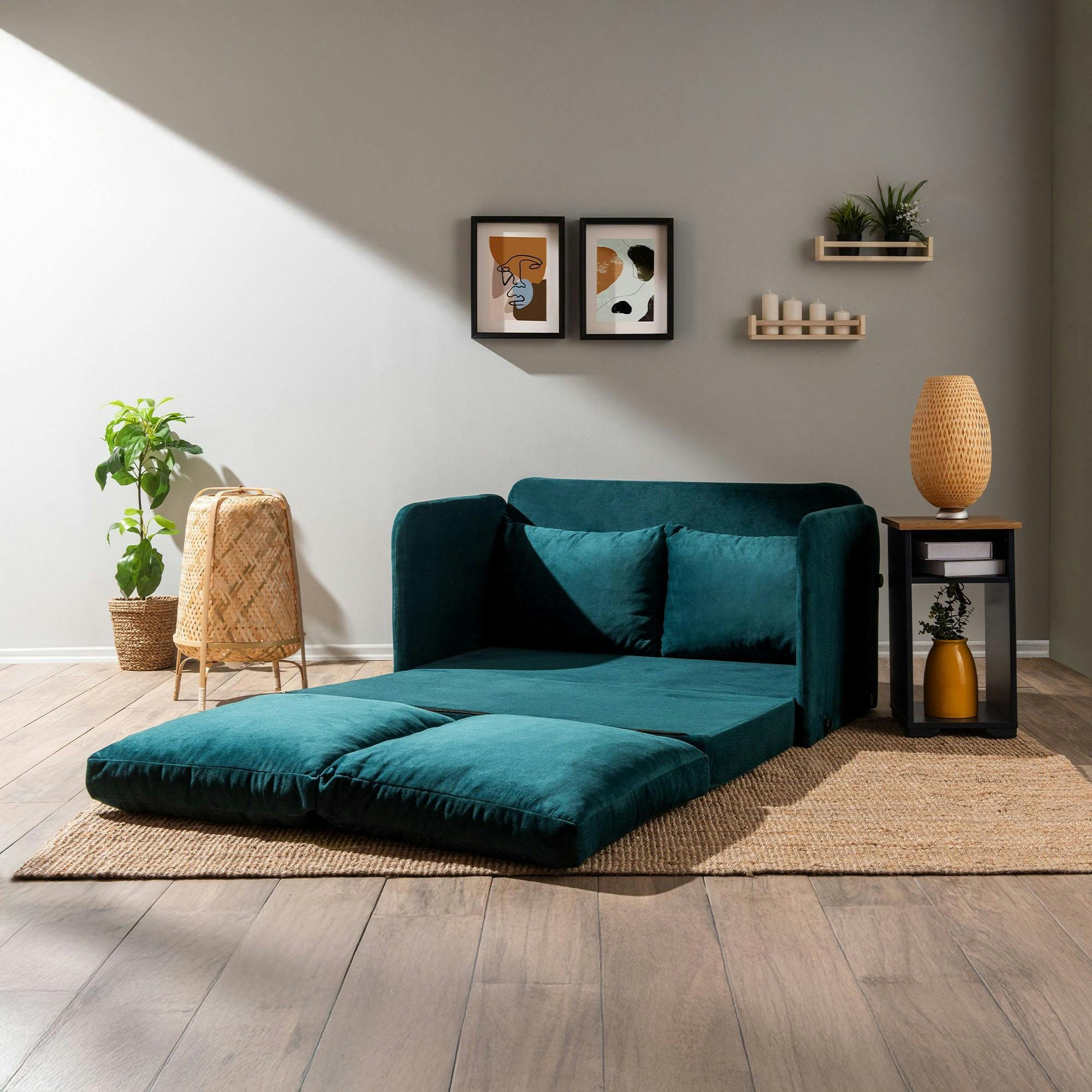 Canapé-lit d'appoint en tissu bleu lagon, 2 personnes ORURO