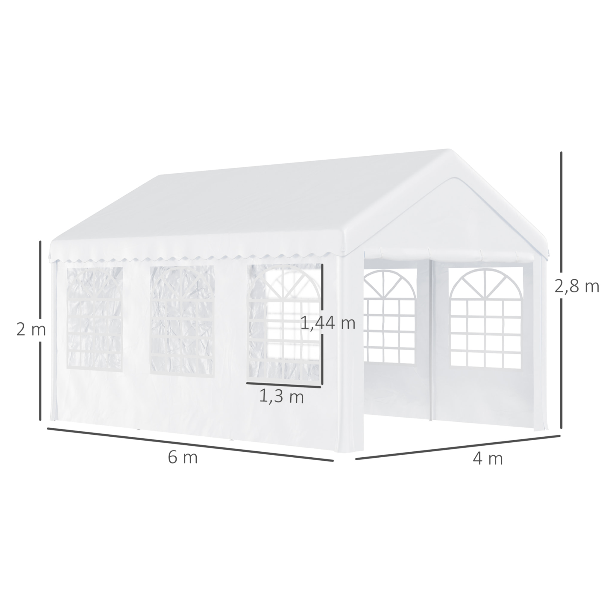 Pergola Carpa de Acero PE Tela de PE 6x4x2,8m Blanco