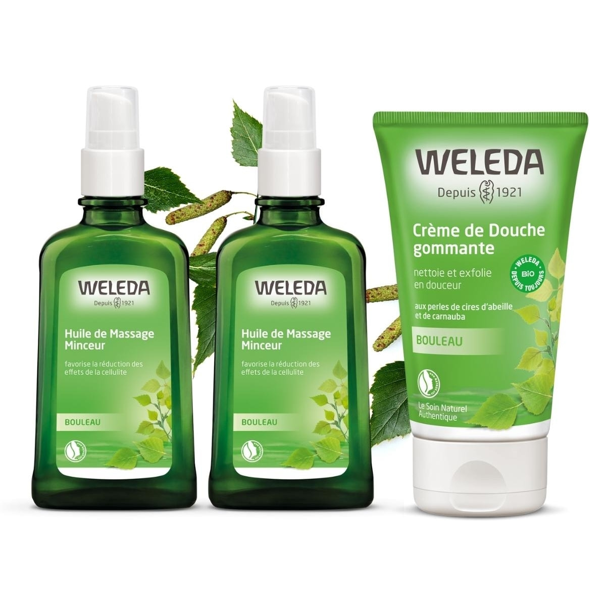 WELEDA - DUO rituel corps - Huile de massage Minceur + Crème de douche gommante au Bouleau - Certifié Natrue**- Flacon pompe verre 100 ml et Tube 150 ml