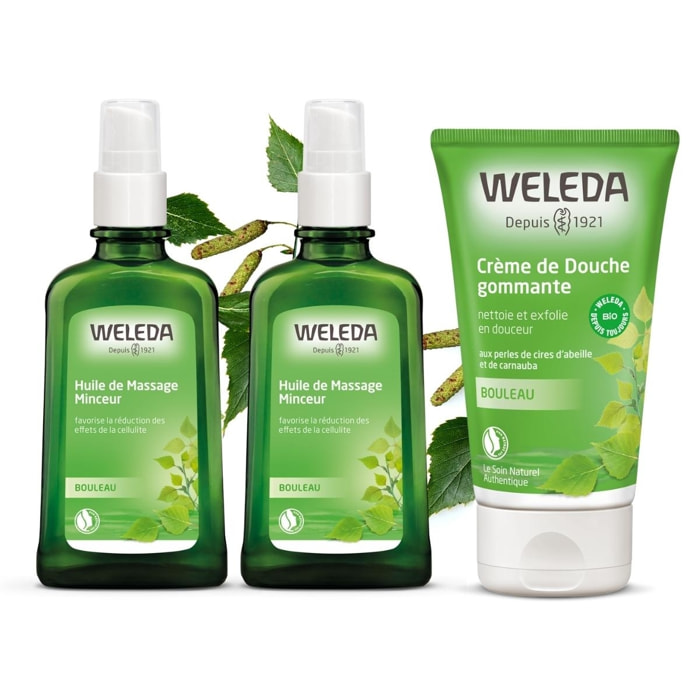 WELEDA - DUO rituel corps - Huile de massage Minceur + Crème de douche gommante au Bouleau - Certifié Natrue**- Flacon pompe verre 100 ml et Tube 150 ml