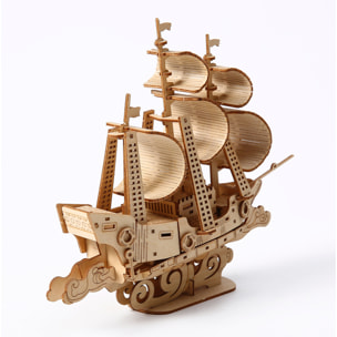 Modello in Legno 3D, design di Barca a vela con movimento meccanico. 83 pezzi.
