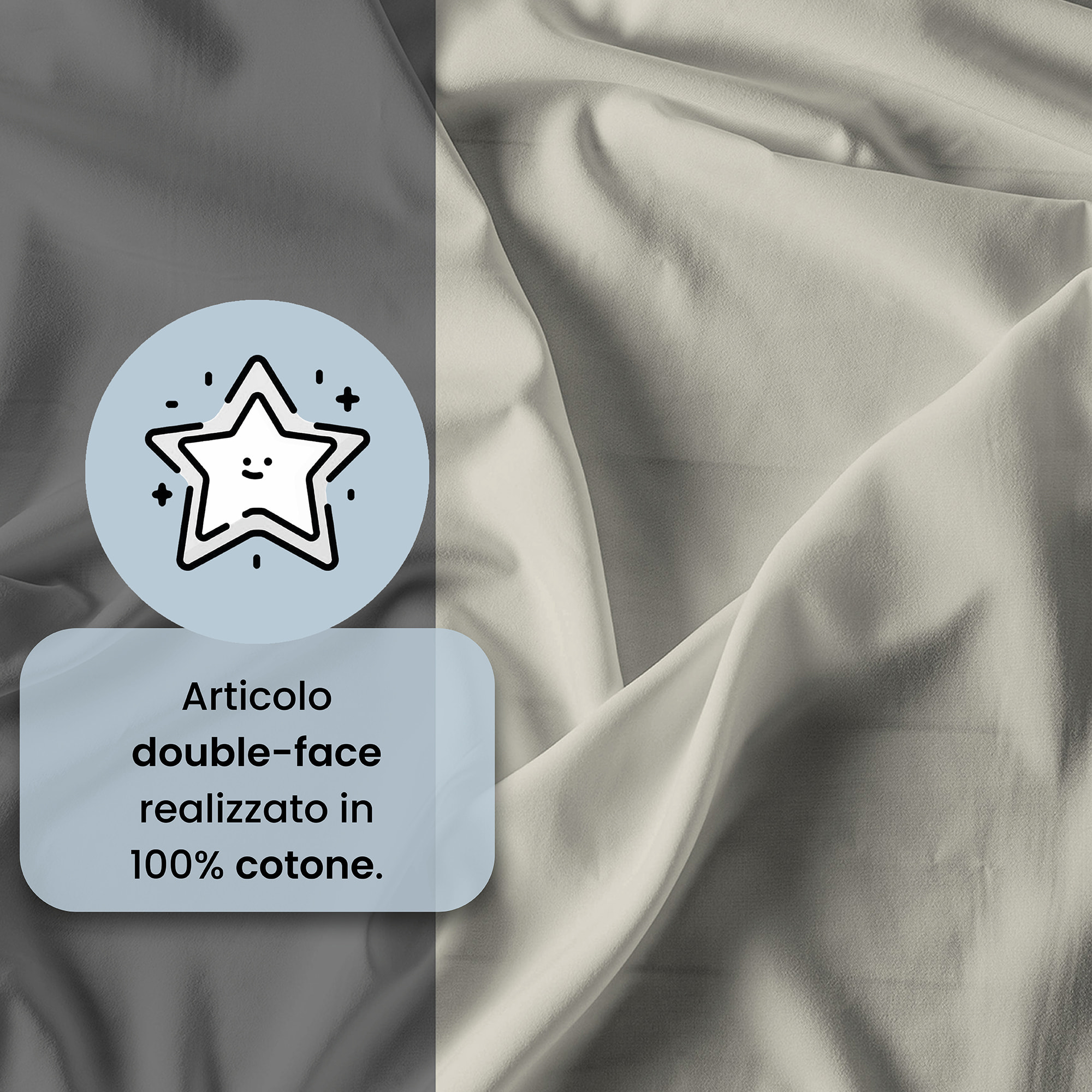 COMPLETO LETTO NATURAL COLOR, 100% Cotone, Made in Italy - FUMO/PANNA