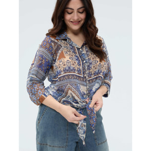 Fiorella Rubino - Blusa stampa foulard in mussola viscosa - Blu