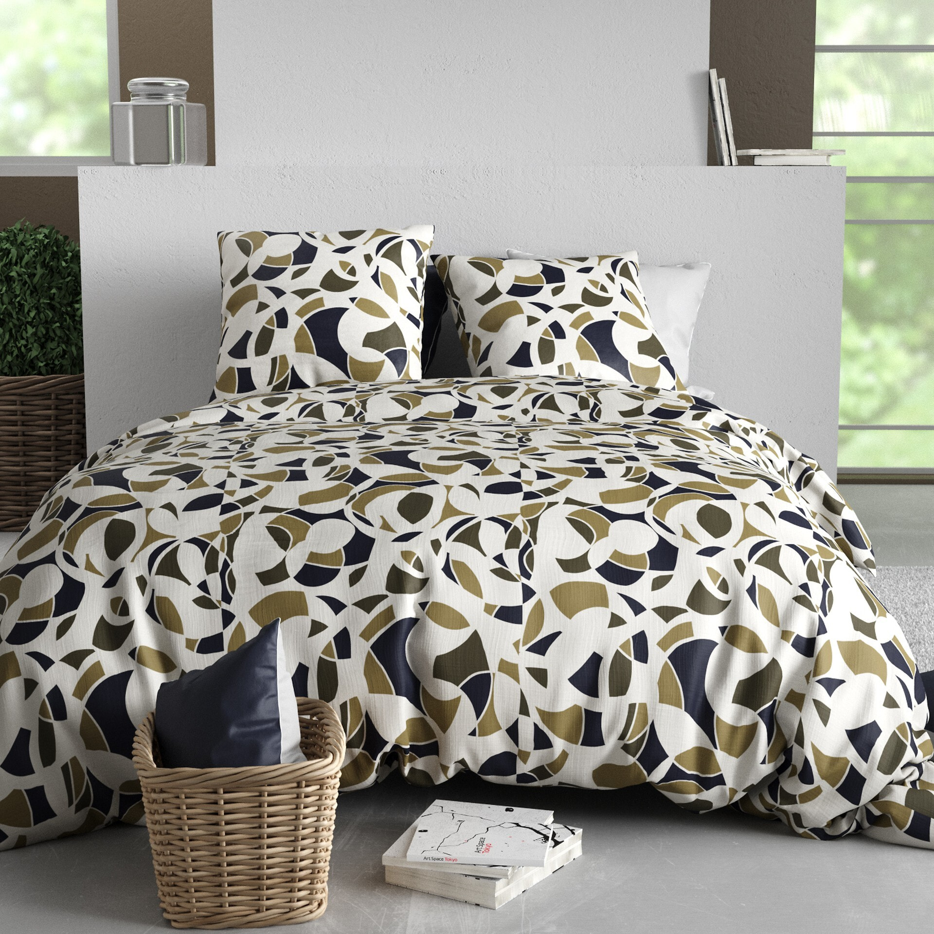 Parure housse de couette imprimée 220x240cm + 2 Taies 100% coton 57fils KLEE