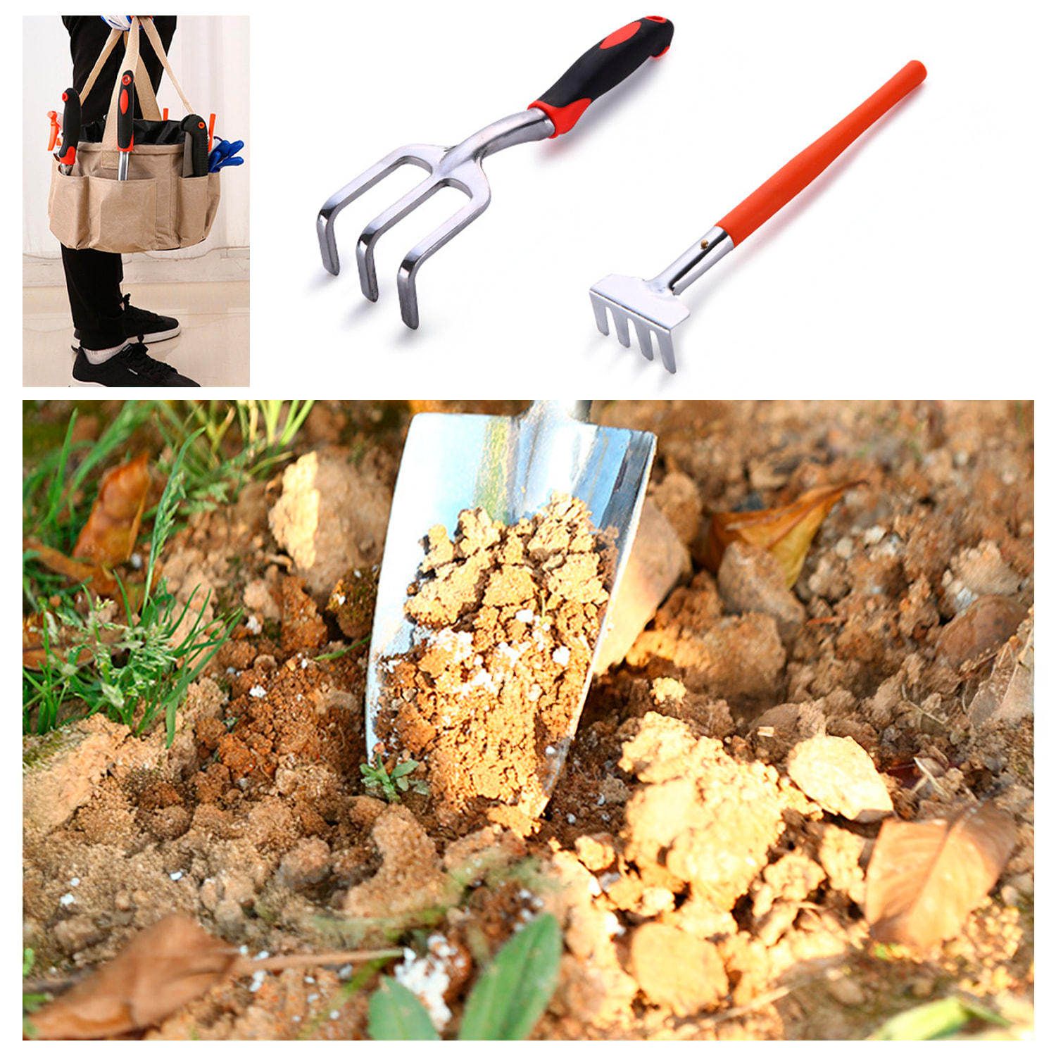 Set di attrezzi da giardinaggio con borsa da giardino e 10 pezzi.