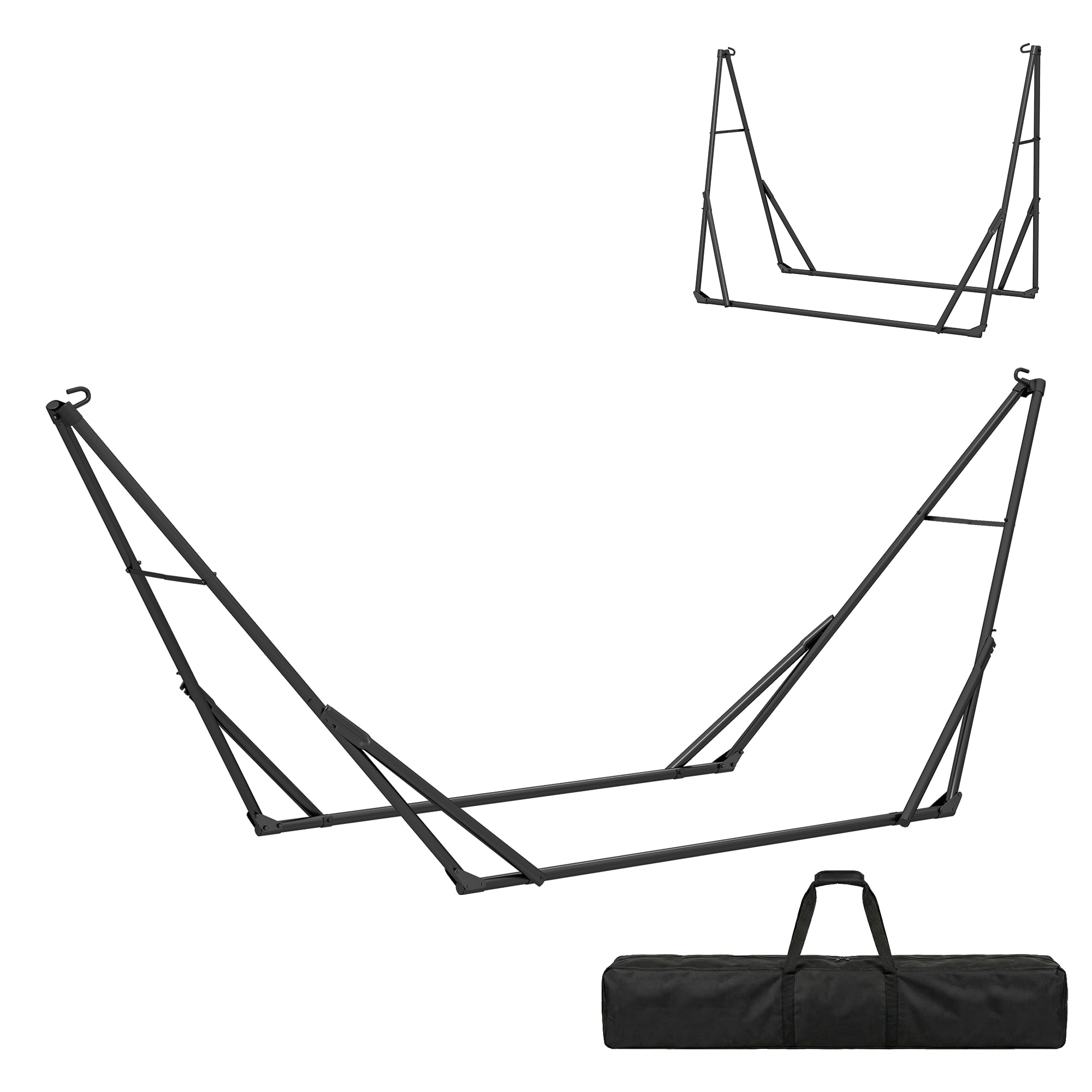 Soporte para Hamaca Plegable, Largo 290 cm, Soporte para Hamaca Portátil de Acero, Longitud Ajustable, con Bolsa de Transporte, Carga 120 kg, Negro