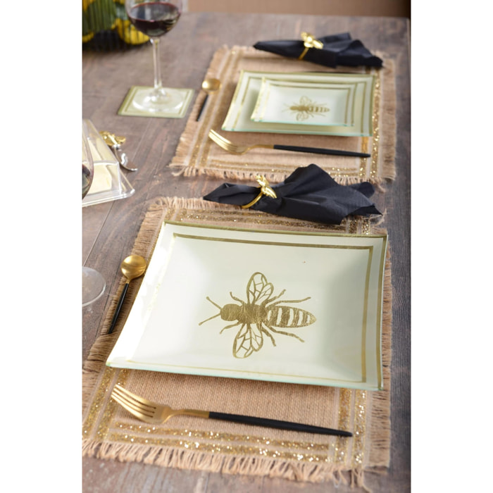 Lot de 6 dessous d'assiette rectangulaire en toile de jute dore