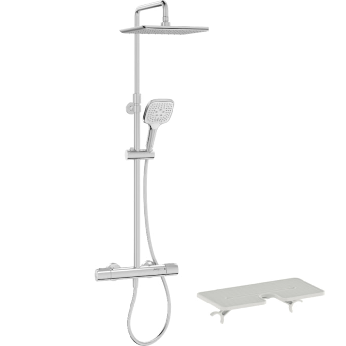 Colonne de douche thermostatique Emma chromé + tablette de douche
