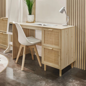 Mesa de escritorio con 2 cajones en pino y rattán 120x48 cm Made Pino - Rattan