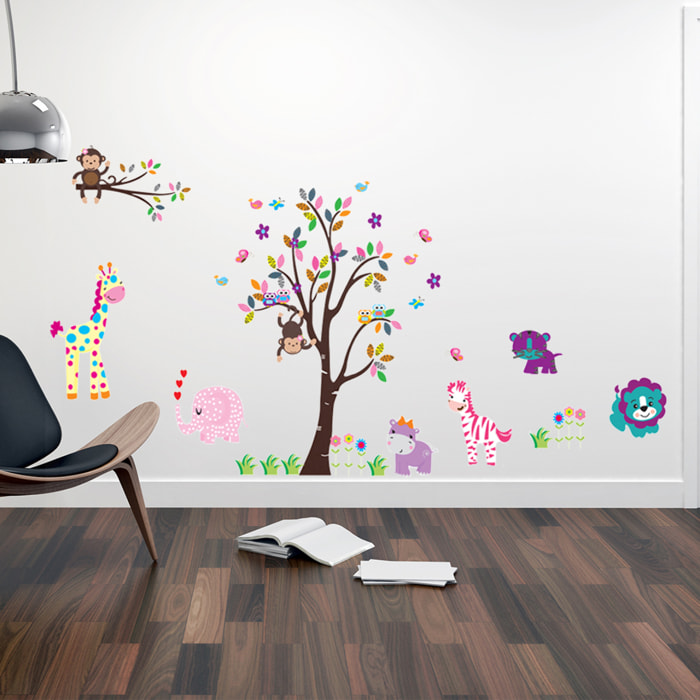 Stickers Muraux décoration adhésifs Les petits animaux jouent dans le jardin