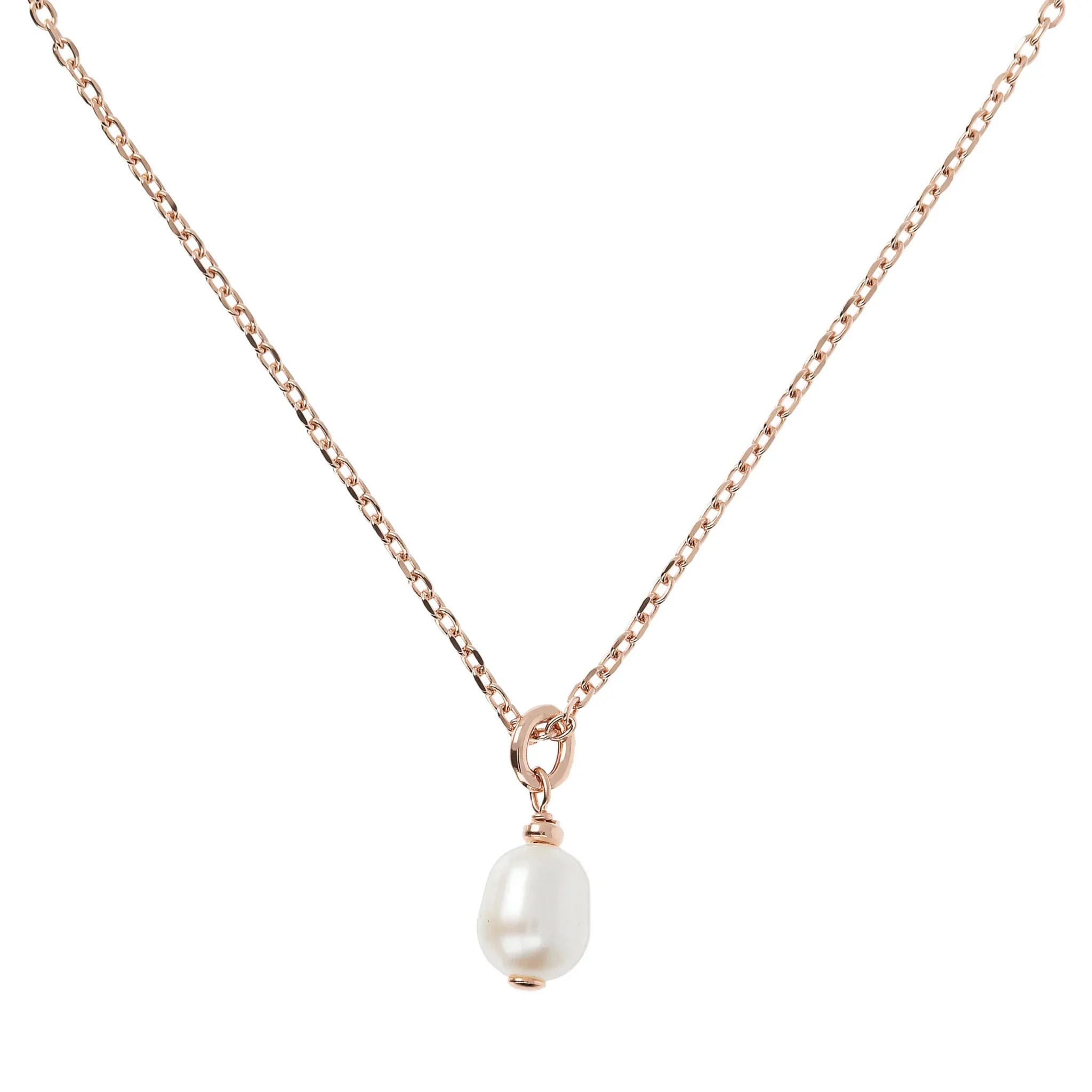 PERLAVIVA - Collana in Argento 925 placcato Oro Giallo 18Kt con Perla Ovale Bianca d'Acqua Dolce 8x10mm