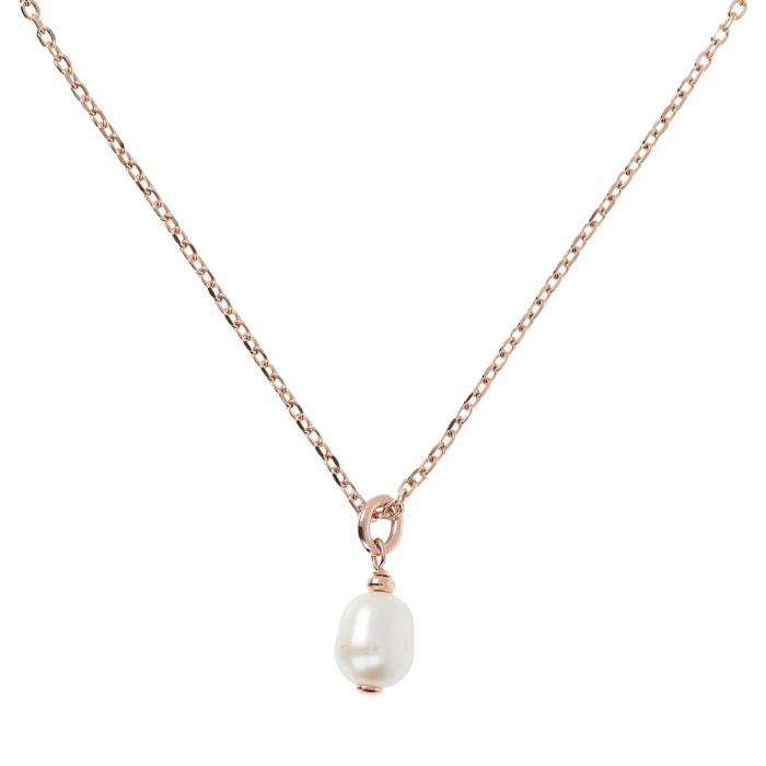 PERLAVIVA - Collana in Argento 925 placcato Oro Giallo 18Kt con Perla Ovale Bianca d'Acqua Dolce 8x10mm