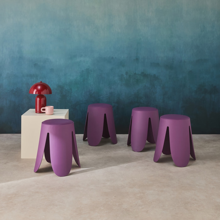 Set de 4 tabourets empilables simili cuir violet. Niki Ø30 / 44 x H46cm