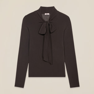 Oltre - T-shirt misto cashmere con fiocco - Marrone