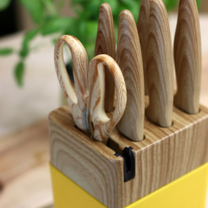 Bloc à couteaux 6 pièces jaune et effet bois  COLORAMA