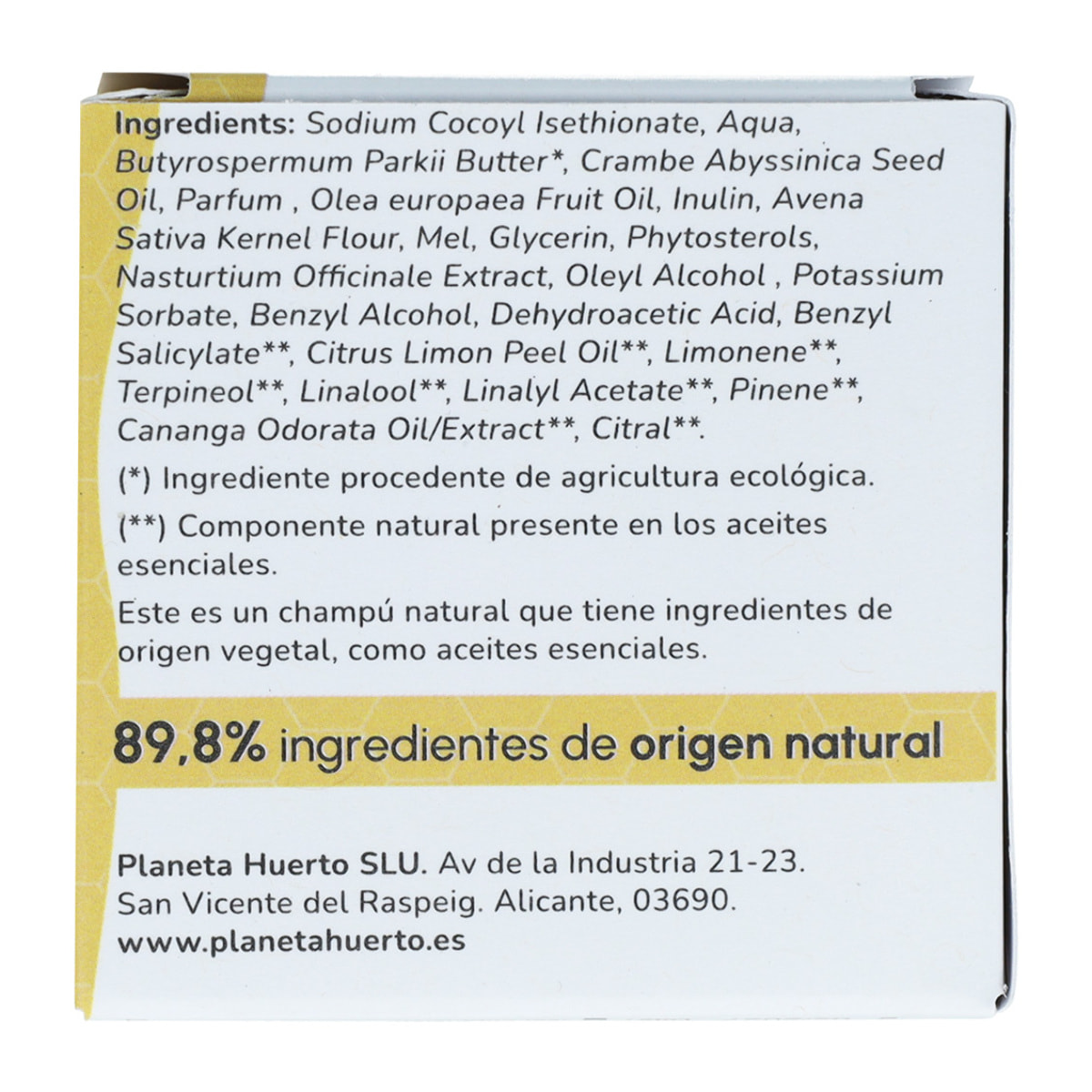 PLANETA HUERTO | Champú Sólido Hidratante con Oliva y Miel 85 gr - Nutrición Intensa y Suavidad Natural
