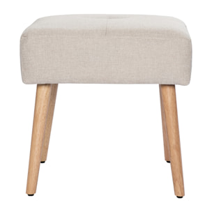 Tabouret bas en tissu effet velours texturé beige et bois clair massif H46 cm GUESTA
