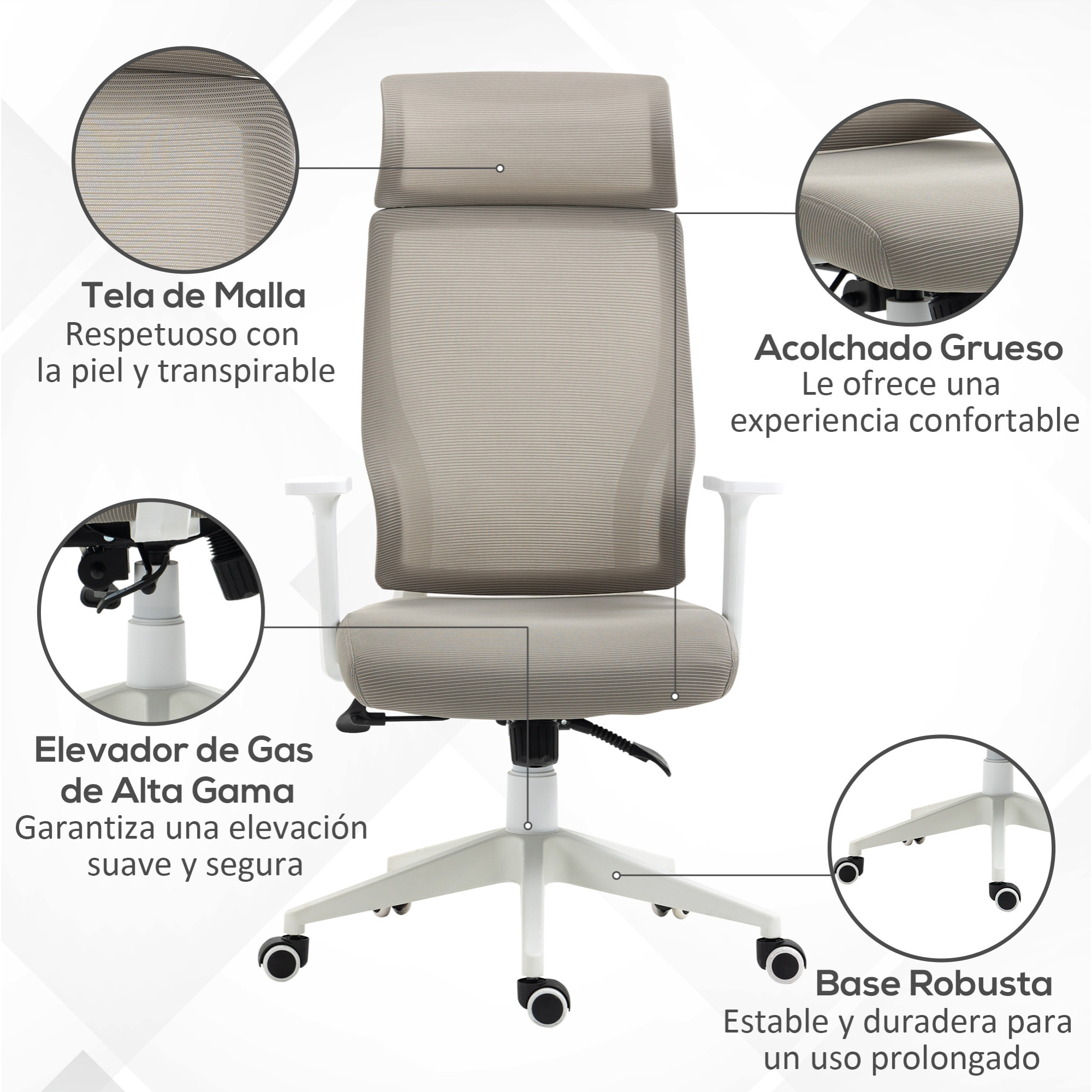 Silla de Oficina Ergonómica 64x61x120,9-128,9 cm Gris