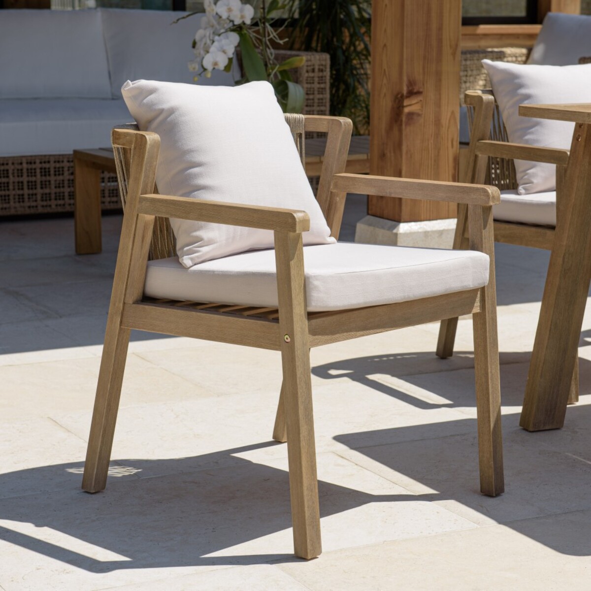 CELESTIN - Lot de 2 fauteuils bois acacia/cordage synth. beige et gris