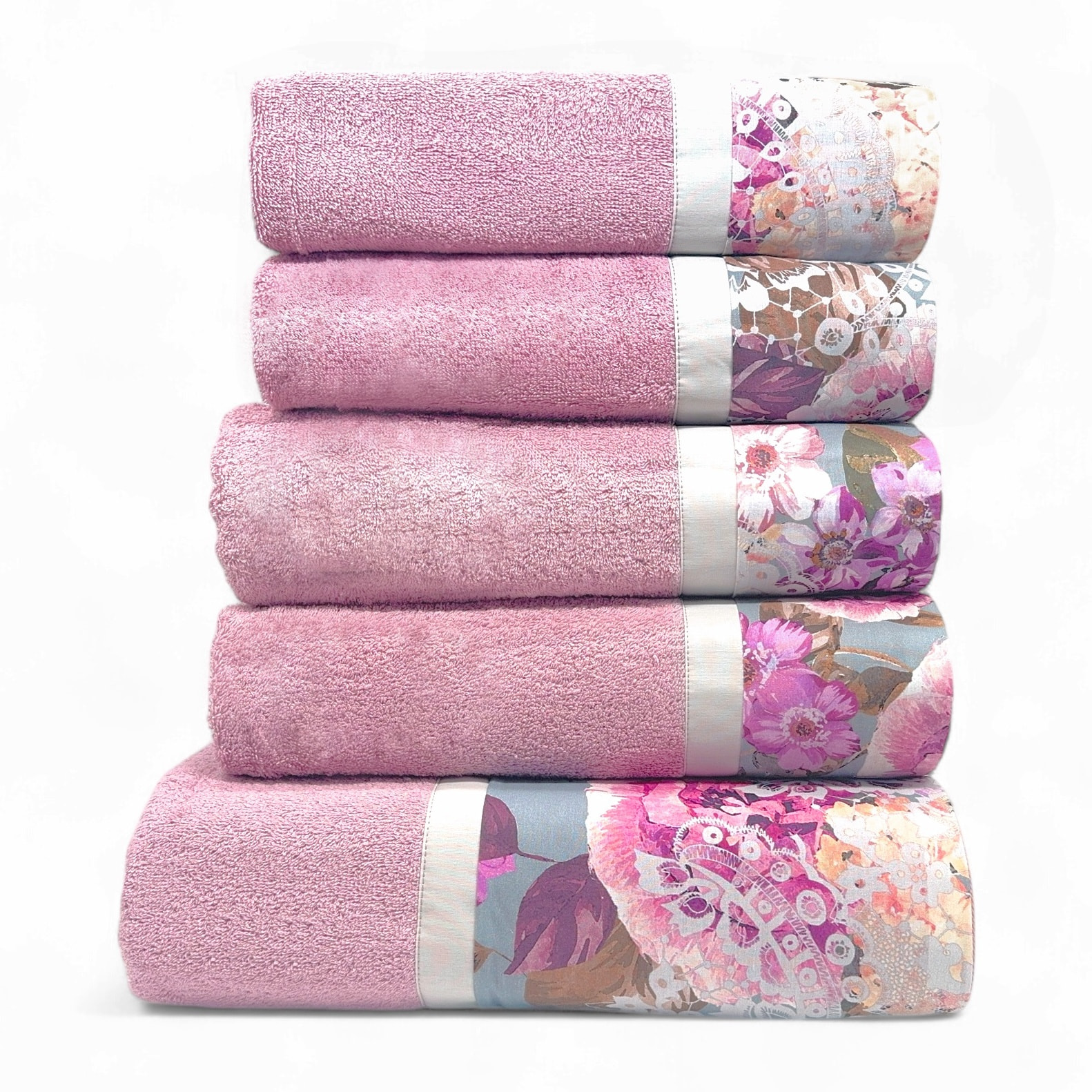 Set Spugna RICAMO 5 Pezzi: 2 Viso+2 Ospite + 1 Telo Bagno