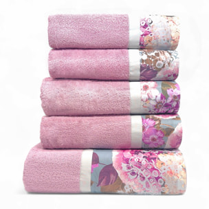 Set Spugna RICAMO 5 Pezzi: 2 Viso+2 Ospite + 1 Telo Bagno