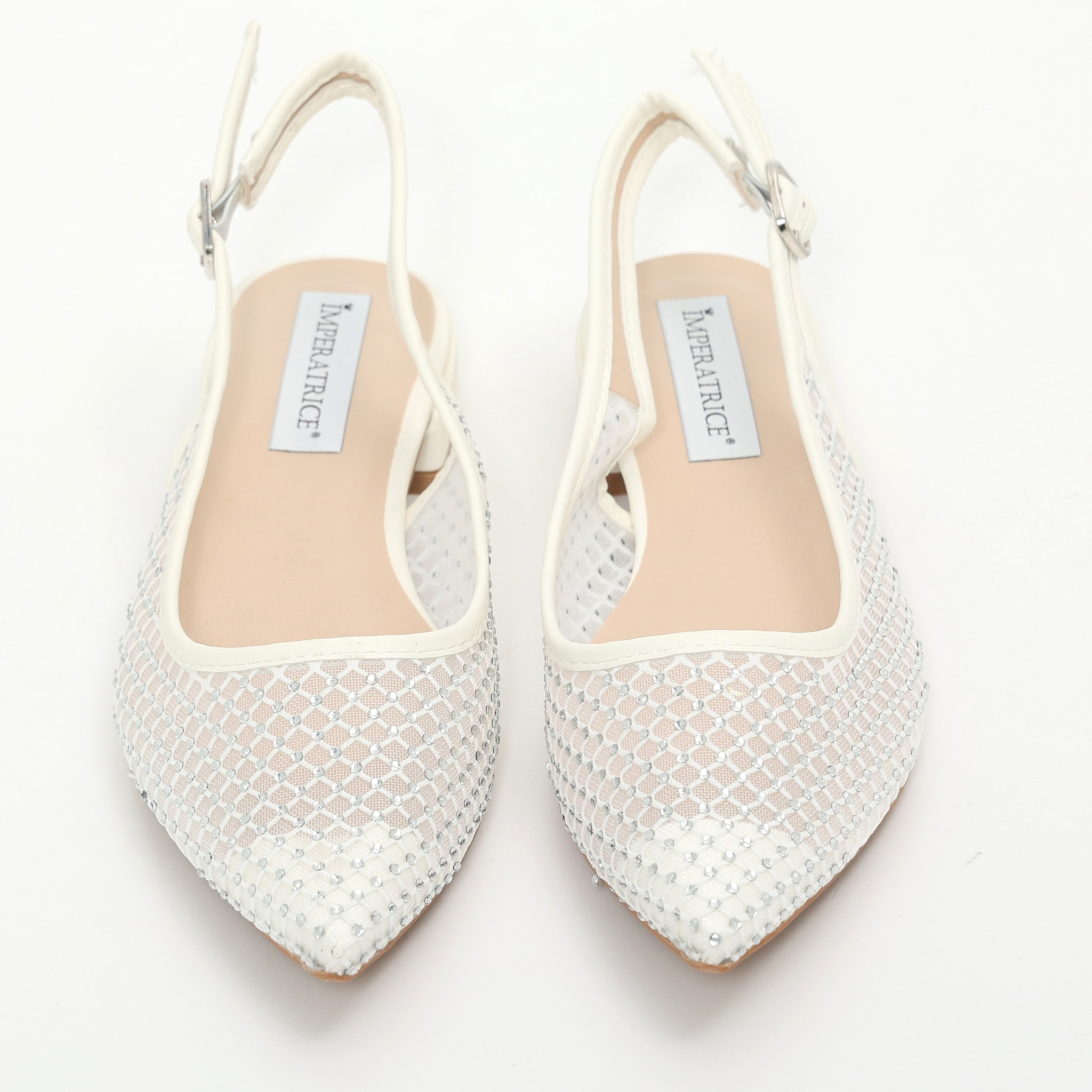 Ballerine slingback con tomaia semitrasparente ricoperta di strass