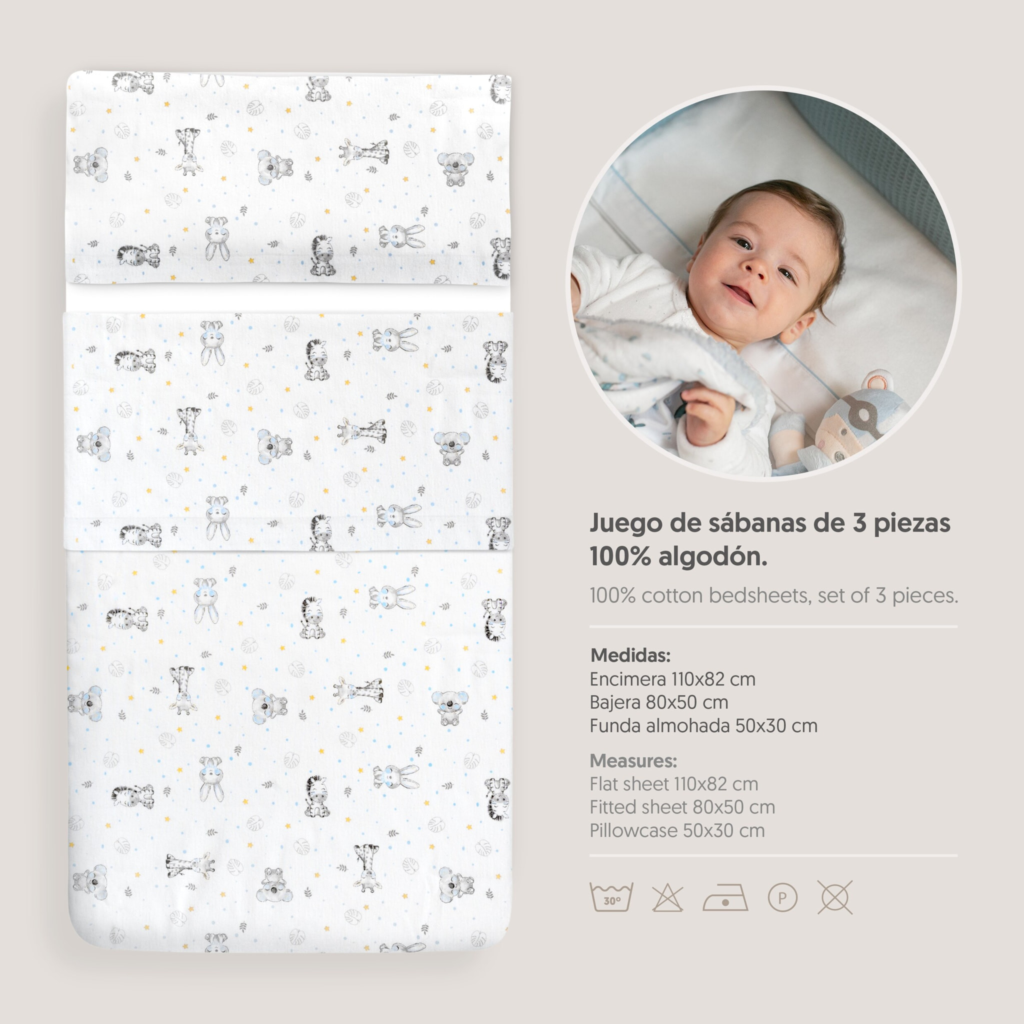 Triptico Coche Franela Modelo Koala Bco/Azul