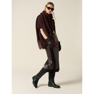 Oltre - Gonna tubino midi con inserti in pizzo - Marrone