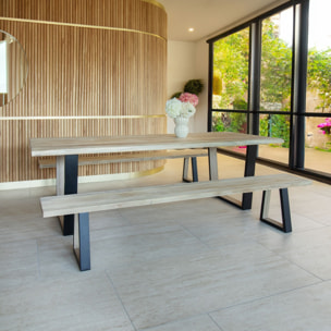 Ensemble table et banc en bois d'acacia et pieds métal noir HERA