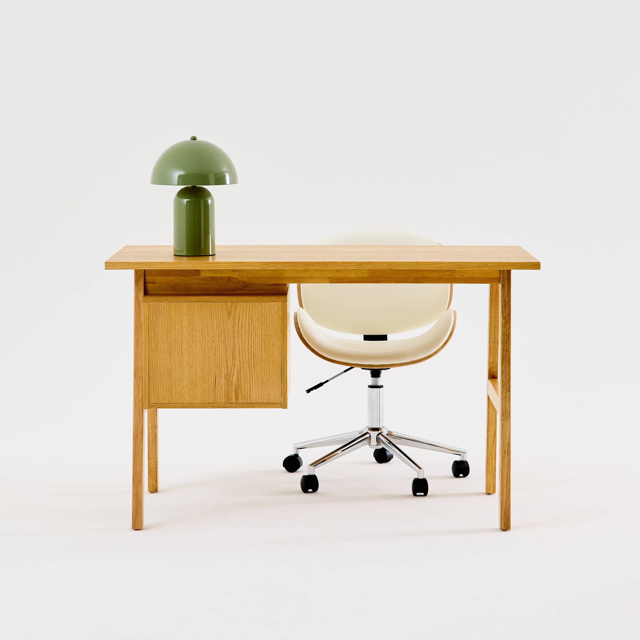 Bureau bois d'hévéa et placage chêne 2 tiroirs ALANA