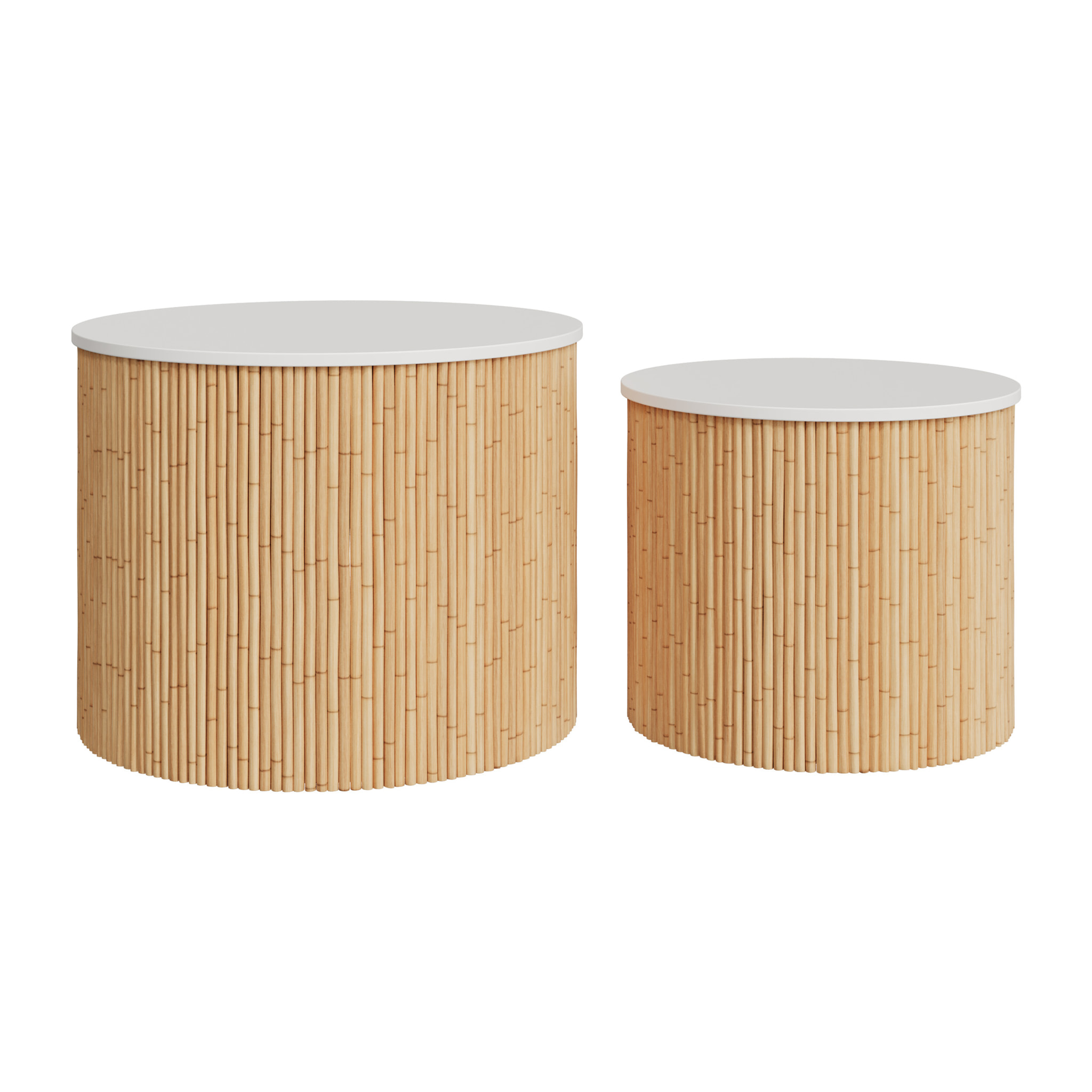 Tables basses rondes en rotin et plateau blanc (lot de 2) - Owan