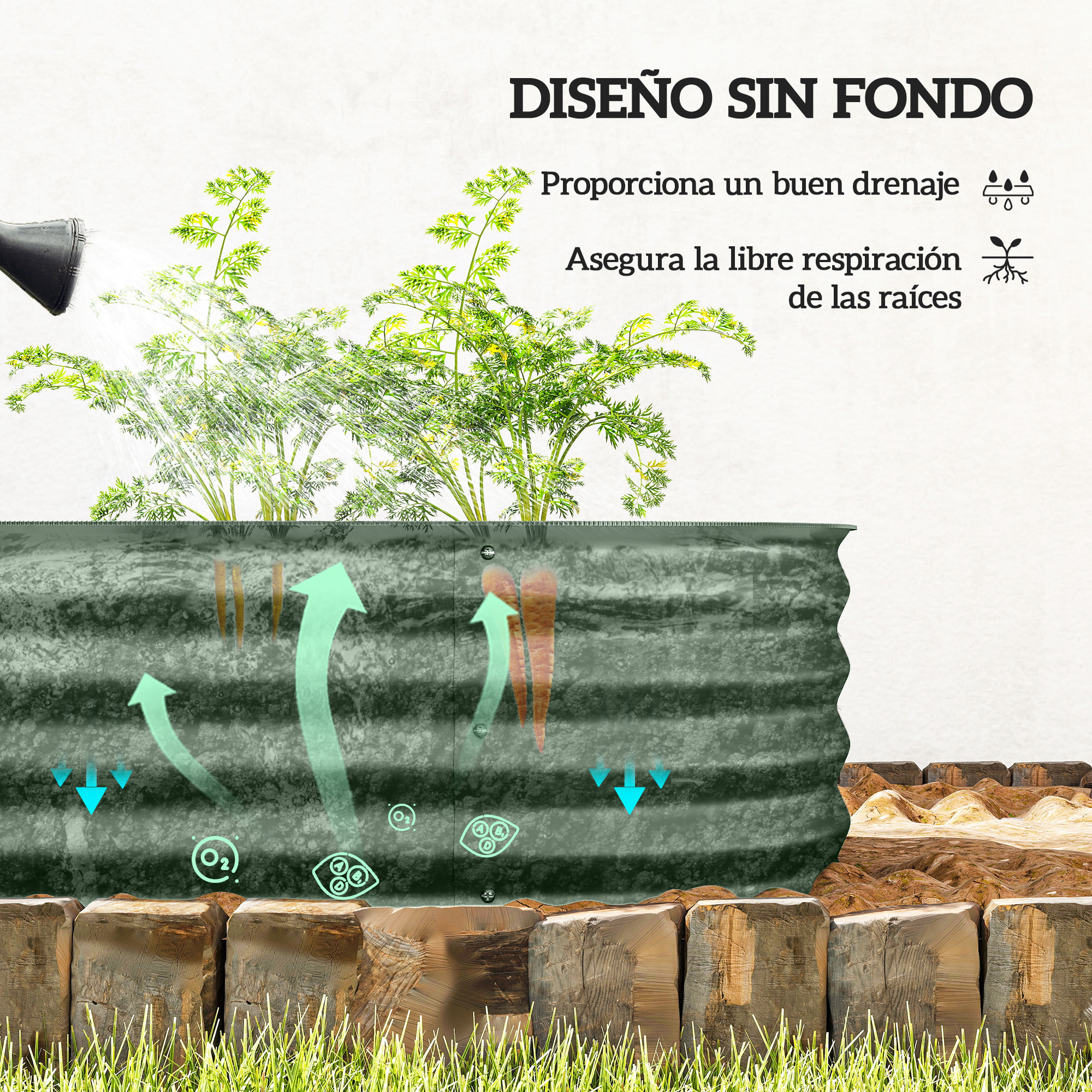 Jardinera Exterior Grande de Acero Galvanizado, Huerto Urbano para Cultivar Plantas, Macetero Exterior con Bordes de Seguridad, Fácil Montaje, Resistente a la Intemperie, 150x62x30 cm, Verde