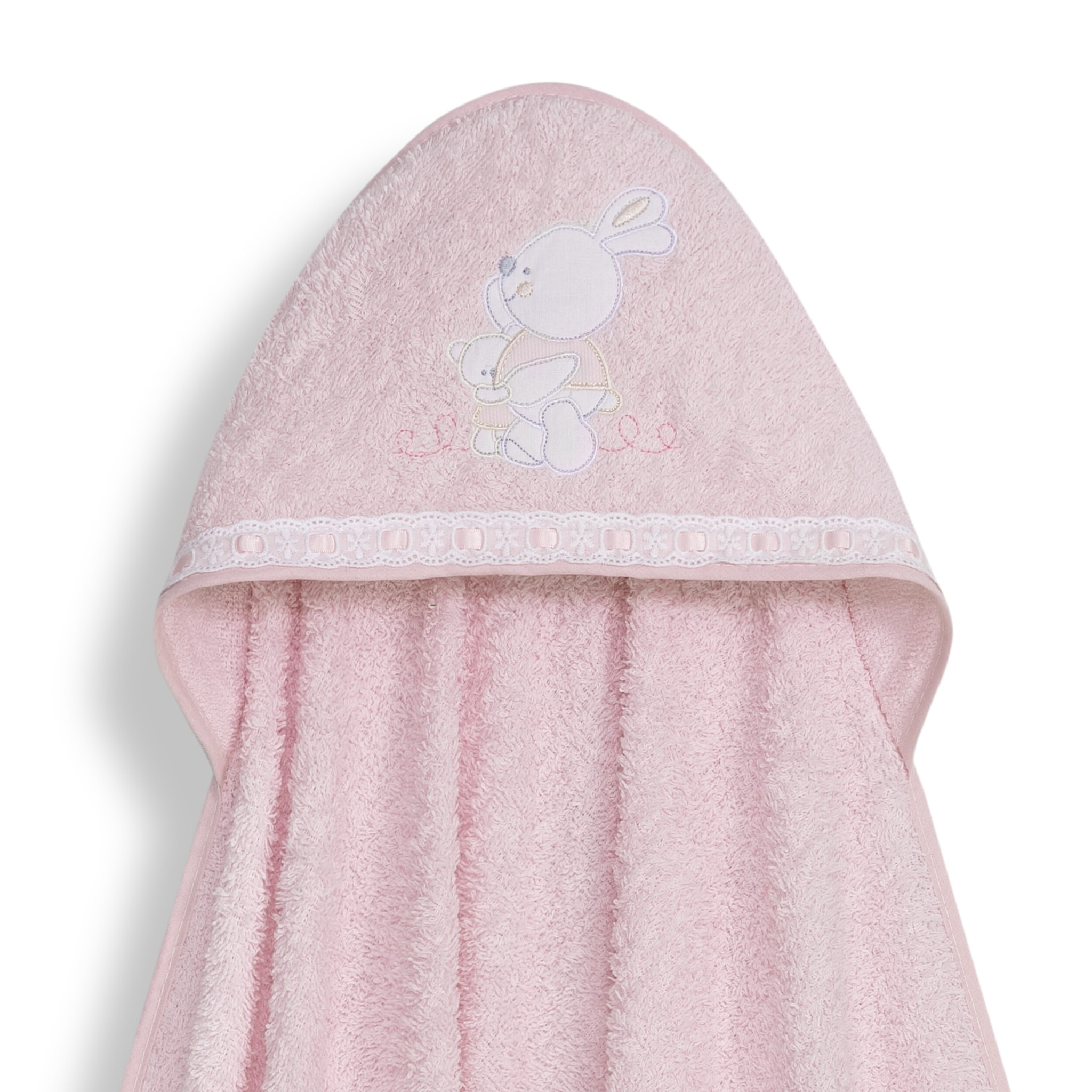 Capa Baño 1X1 Mod Conejitos Abrazos Pasacinta + Gorro Rosa