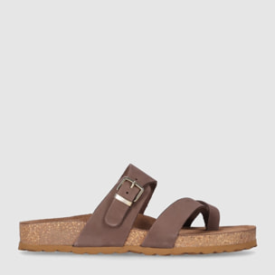 Sandalias de Piel - Marron - Tacón: Bajo