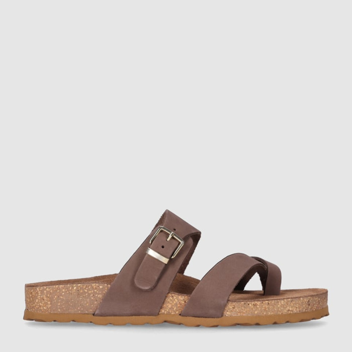 Sandalias de Piel - Marron - Tacón: Bajo