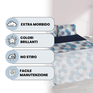 COMPLETO LETTO FANTASY, 100% Microfibra - SOFFIONI BLU