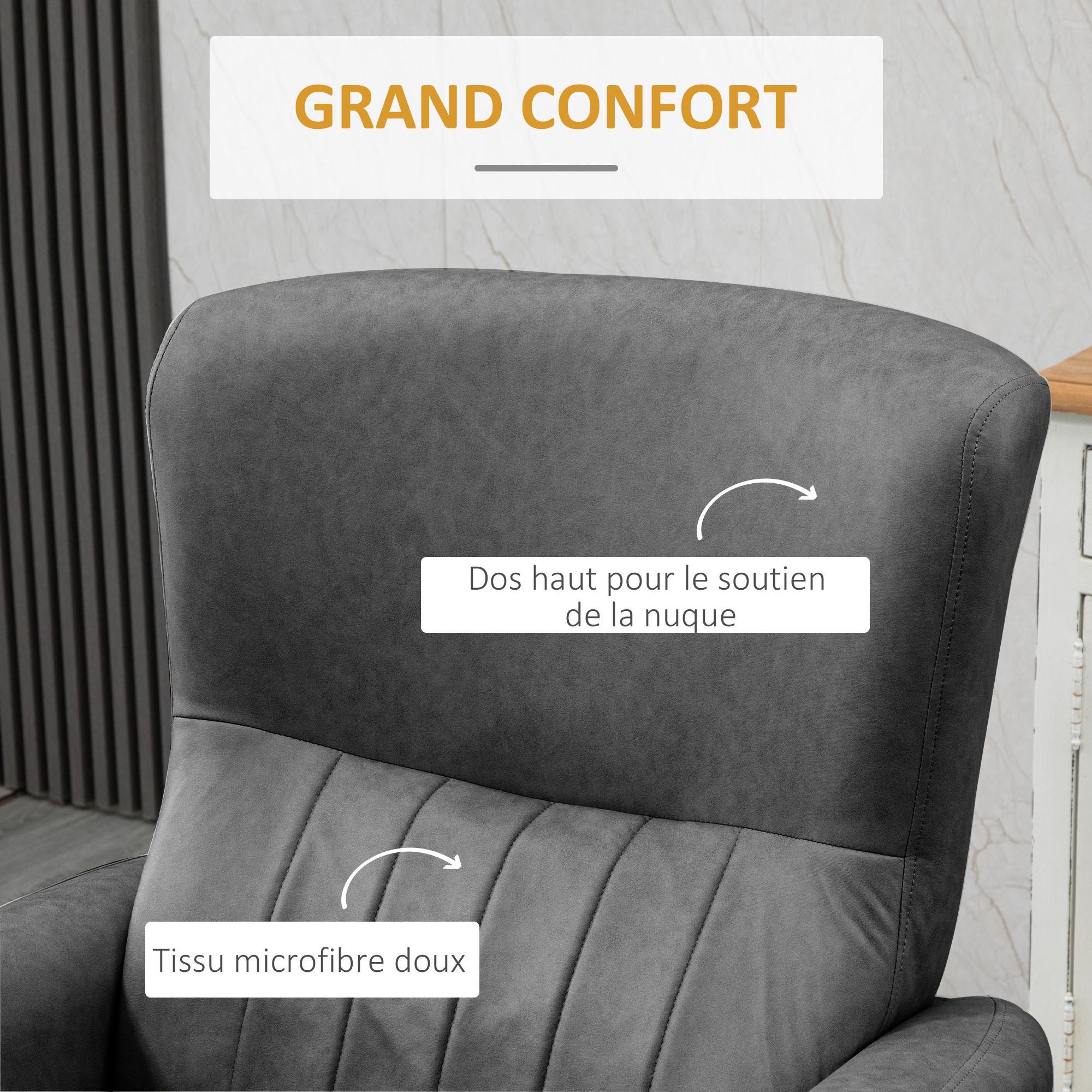 Fauteuil de relaxation inclinable 8 points de massage repose-pied ajustable microfibre polyester gris