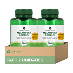 PLANETA HUERTO | Pack 2x Melatonina Complex con Triptófano, Lúpulo, Melisa, Amapola y Vitamina B6, Suplemento Natural para Dormir Mejor y Reducir el Estrés - Melatonina Complex 120 Cápsulas Vegetales, Sin Gluten ni Lactosa