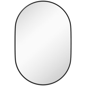 Miroir mural ovale dim. 60L x 90H cm cadre arrondi montage vertical/horizontal alu. noir
