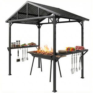 Abri pour barbecue 2 étagères latérales crochets acier noir