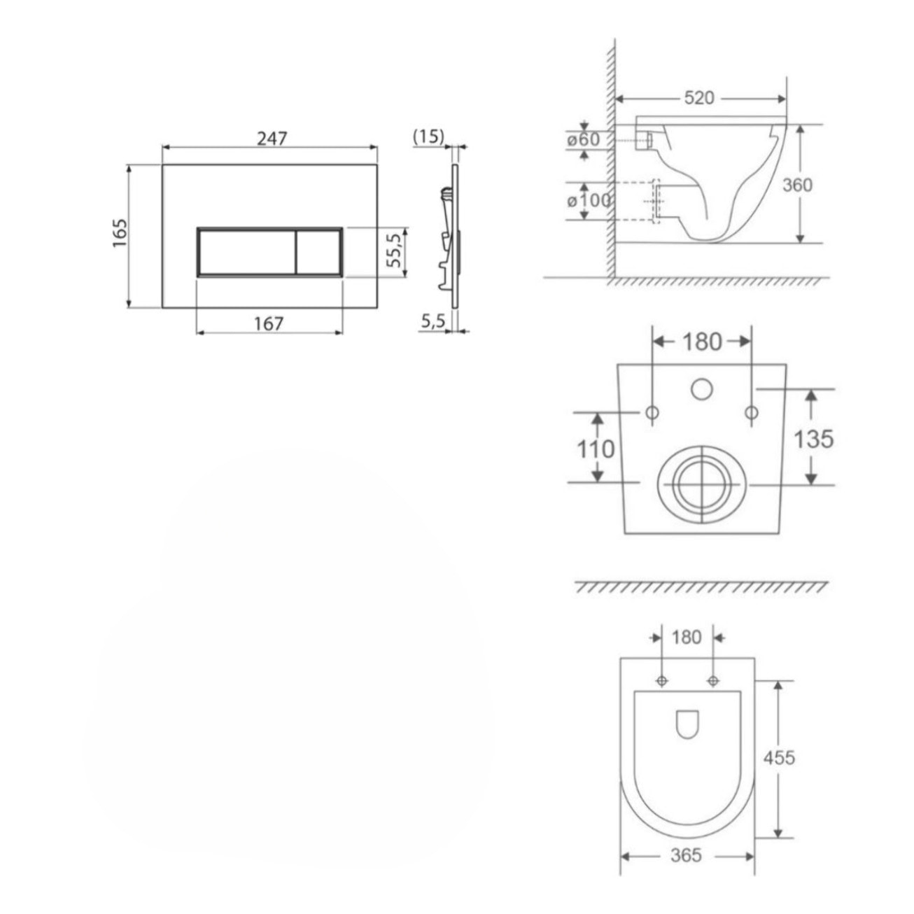 Pack WC bâti ECO 2L Swiss Aqua Technologies + WC suspendu Swiss Aqua Technologies + plaque or mat (STEST67WR06-IN)