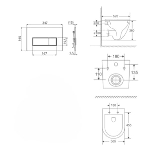 Pack WC bâti ECO 2L Swiss Aqua Technologies + WC suspendu Swiss Aqua Technologies + plaque or mat (STEST67WR06-IN)