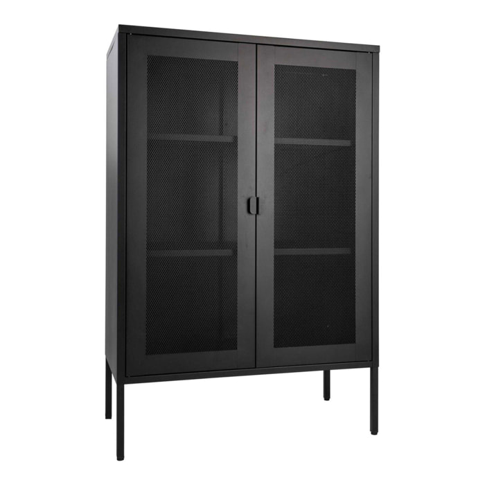 Armadio Melbourne in acciaio nero con 2 ante a rete, 80×40×120 cm