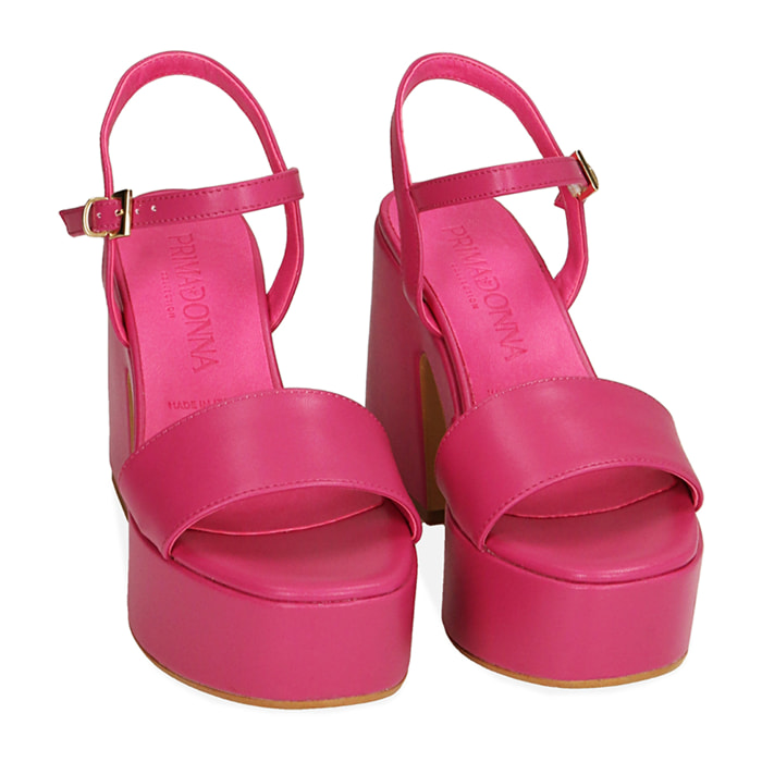 Sandalias fucsia, tacón-cuña 10,5 cm