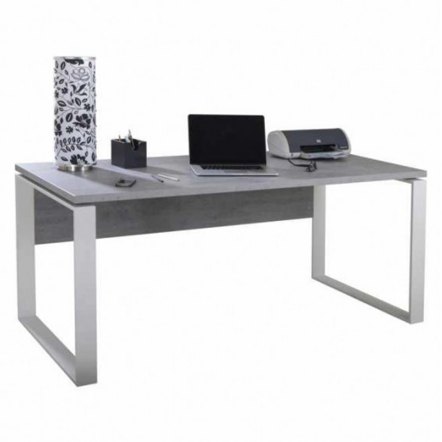 Bureau décor gris béton et pied en métal L170 cm - OFFICIO