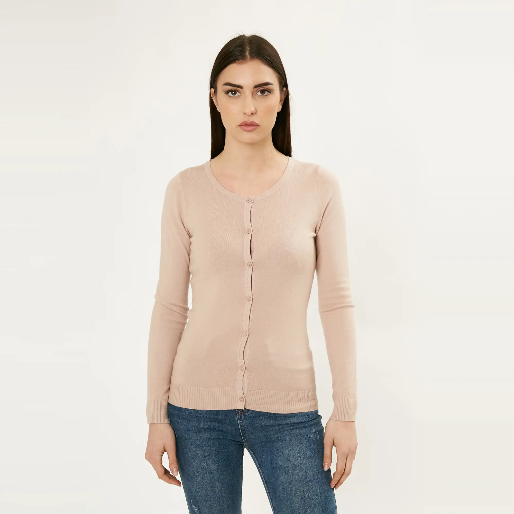 CARDIGAN BASIC GIROCOLLO CON BOTTONI LUCIDI