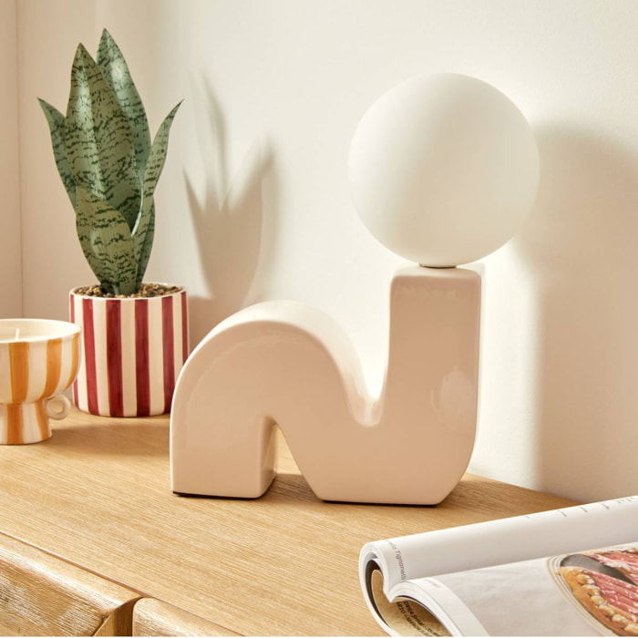 Lampe à poser champignon secteur Sibil beige H33,5cm
