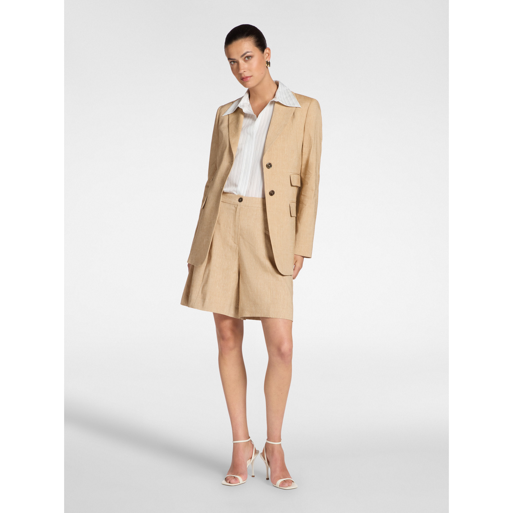 Elena Mirò - Blazer de mezcla de lino con botonadura sencilla - Beige