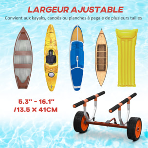 Chariot de transport pour kayak paddle canoë - largeur réglable - 2 sangles fournies - alu. noir rouge